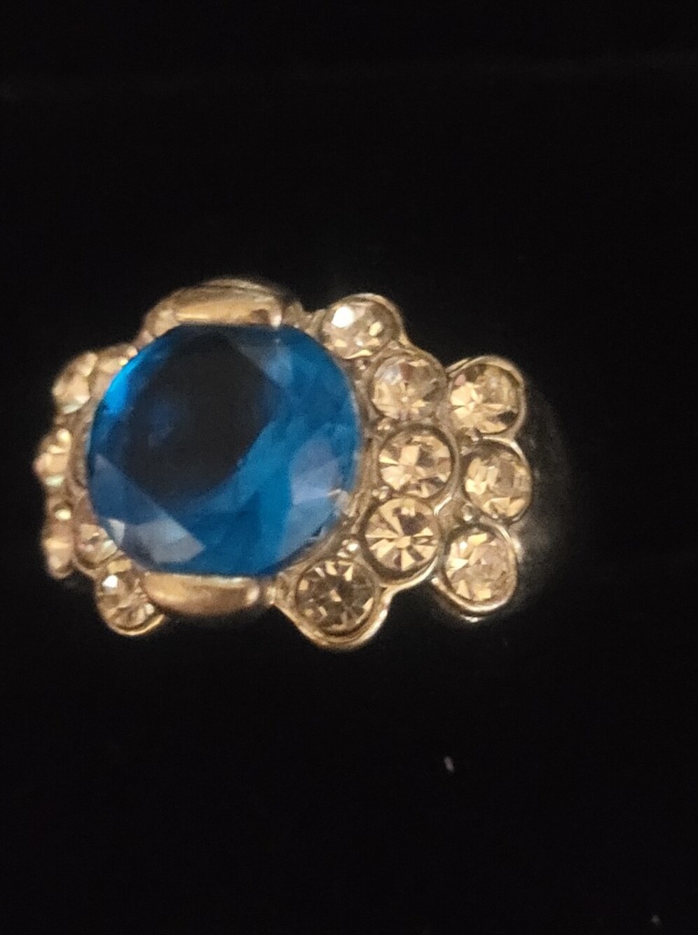 Vibrant Blue Stone with Clear Crystal Accents Statement Fashion Ring